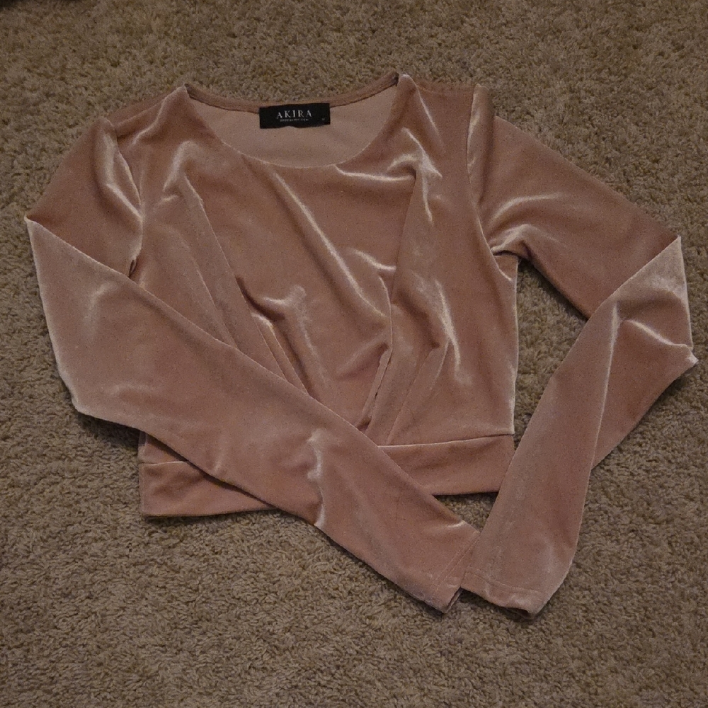 AKIRA Velvet Long Sleeve Crop Top - Blush